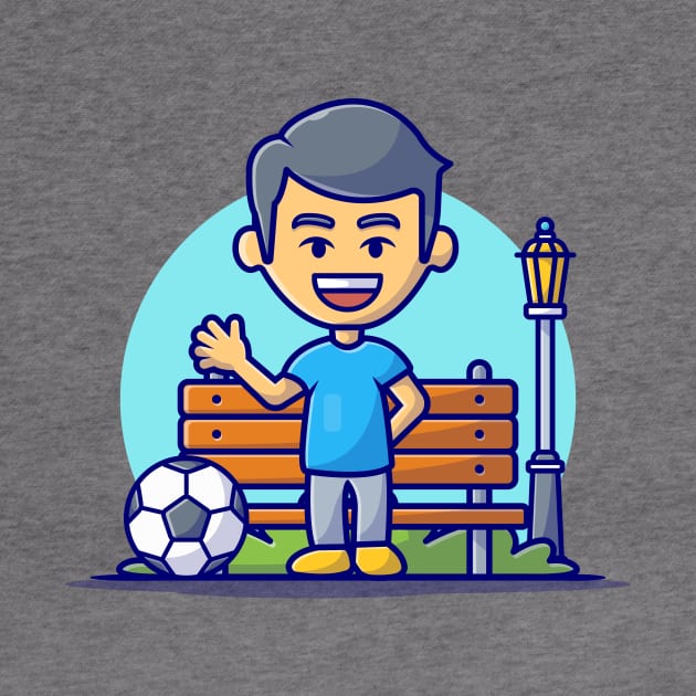 Cute Boy Playing Soccer In the Park Cartoon Vector Icon Illustration by Catalyst Labs